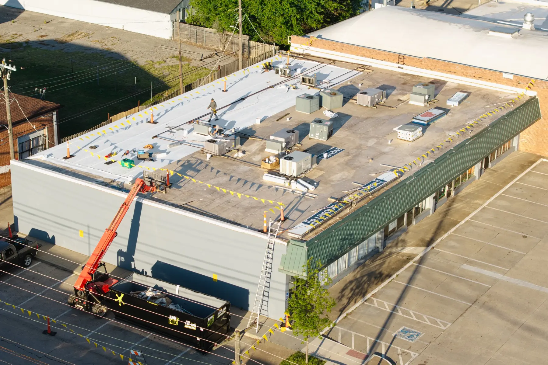 Aerial view of Britton District commercial roof replacement