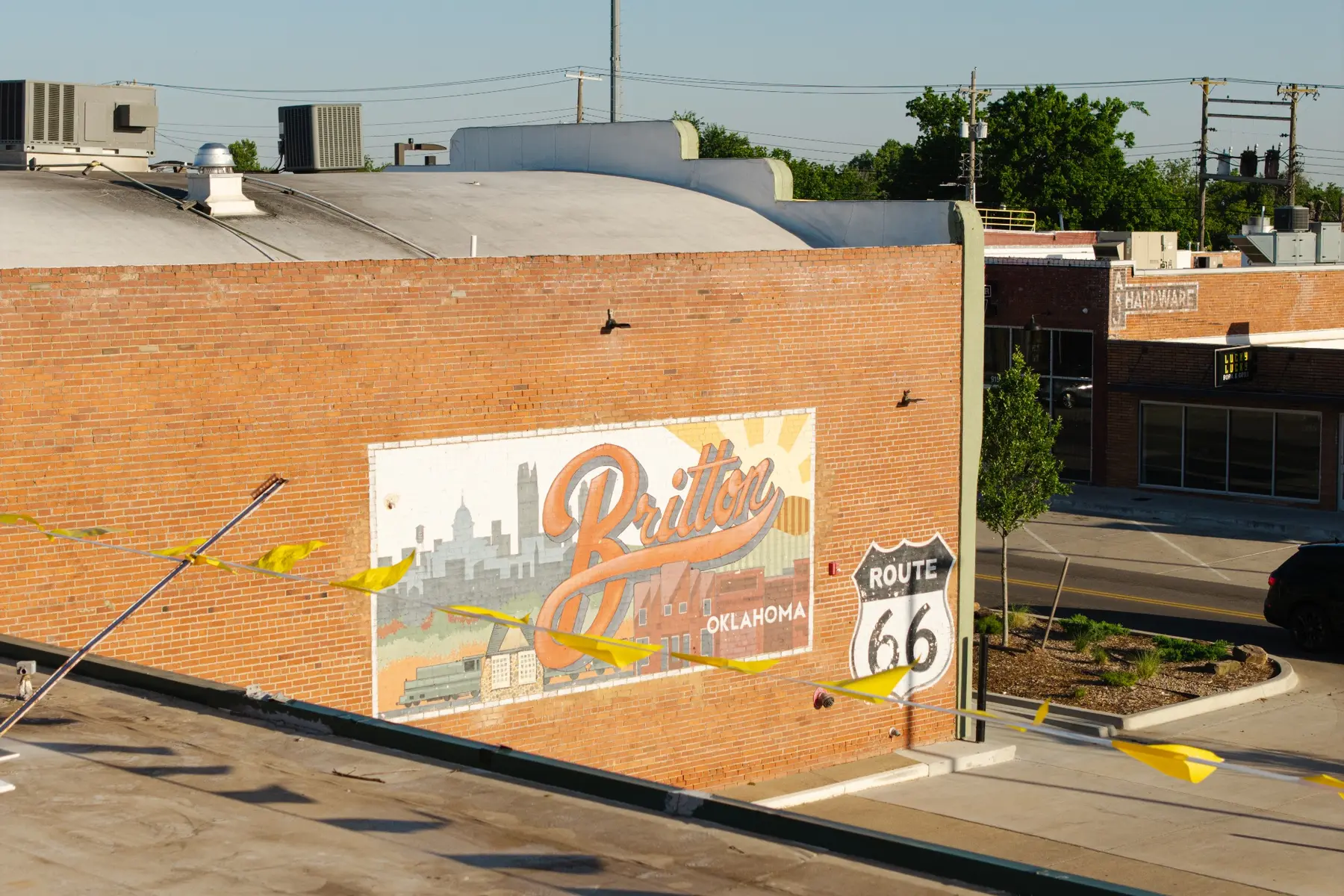 Street-facing view of Britton District commercial building and roof